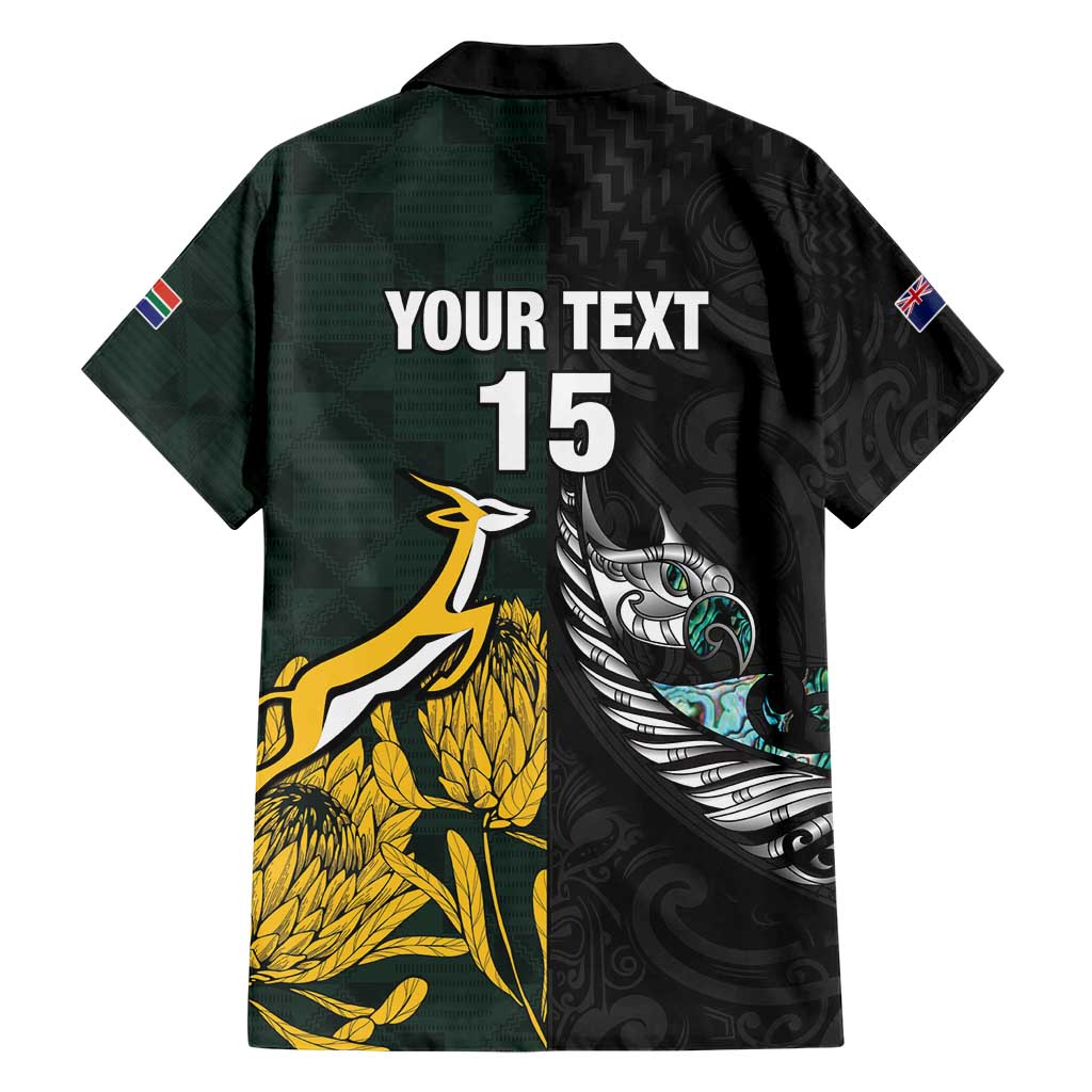 New Zealand and South Africa Rugby Custom Hawaiian Shirt Silver Fern With Springboks