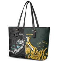 New Zealand and South Africa Rugby Leather Tote Bag Silver Fern With Springboks
