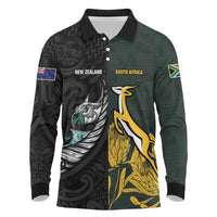 New Zealand and South Africa Rugby Custom Long Sleeve Polo Shirt Silver Fern With Springboks