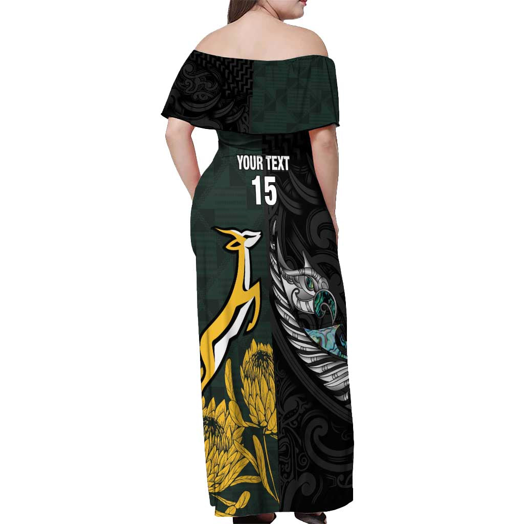 New Zealand and South Africa Rugby Custom Off Shoulder Maxi Dress Silver Fern With Springboks