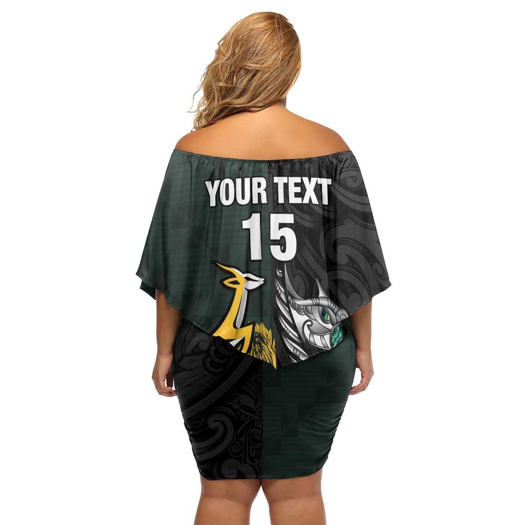 New Zealand and South Africa Rugby Custom Off Shoulder Short Dress Silver Fern With Springboks
