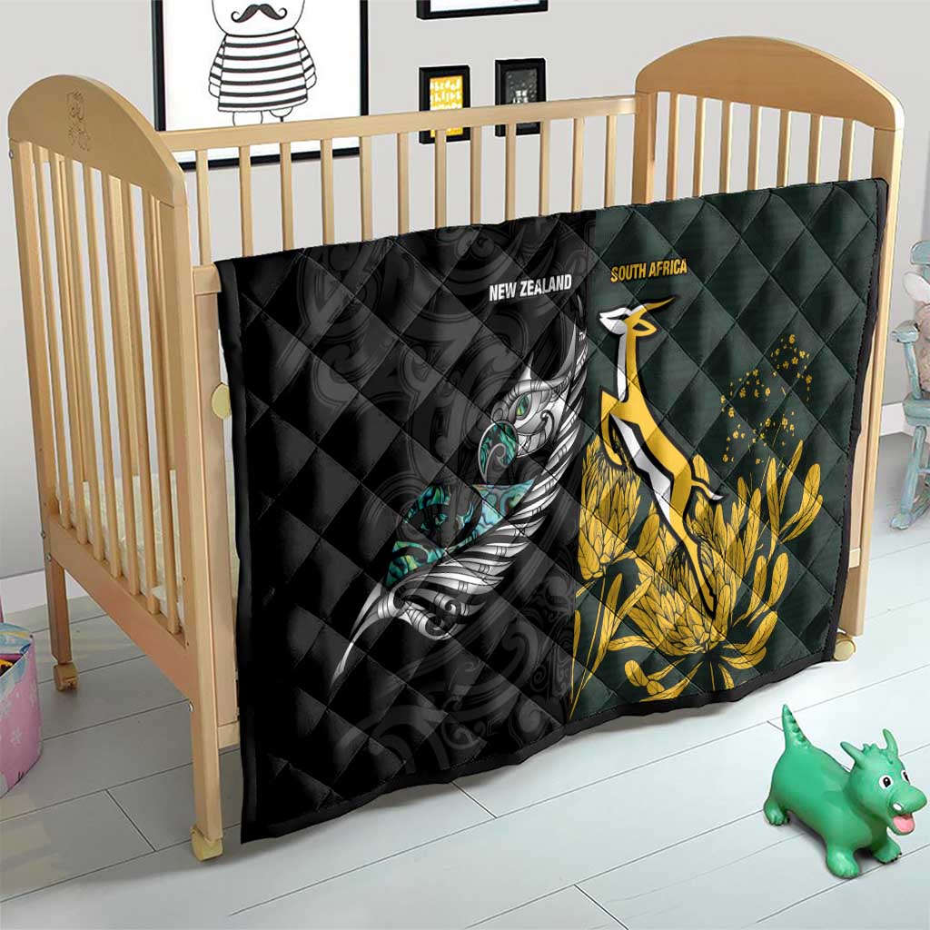 New Zealand and South Africa Rugby Quilt Silver Fern With Springboks