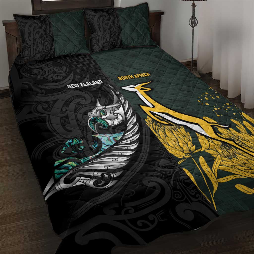 New Zealand and South Africa Rugby Quilt Bed Set Silver Fern With Springboks