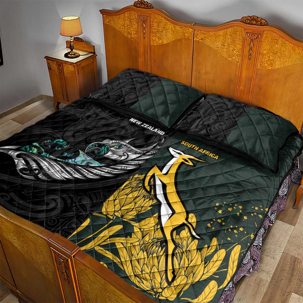 New Zealand and South Africa Rugby Quilt Bed Set Silver Fern With Springboks