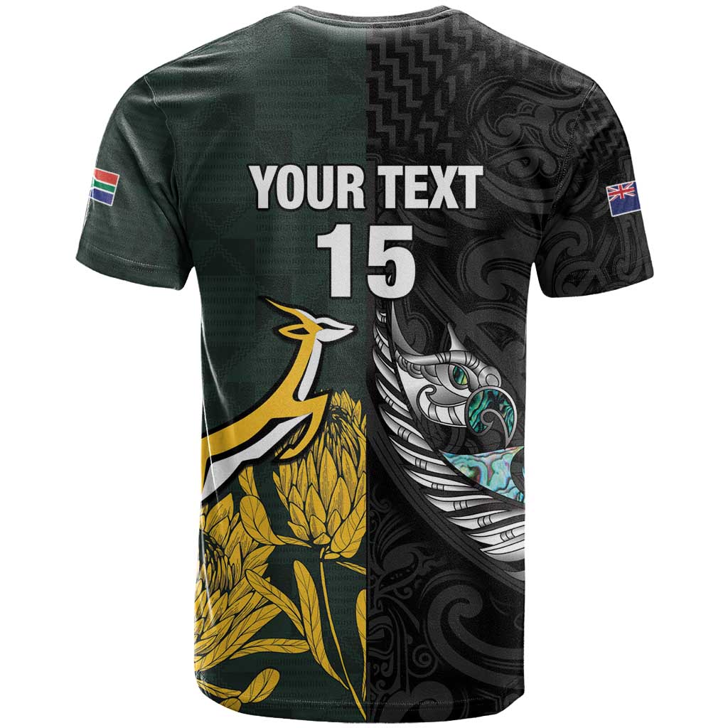 New Zealand and South Africa Rugby Custom T Shirt Silver Fern With Springboks