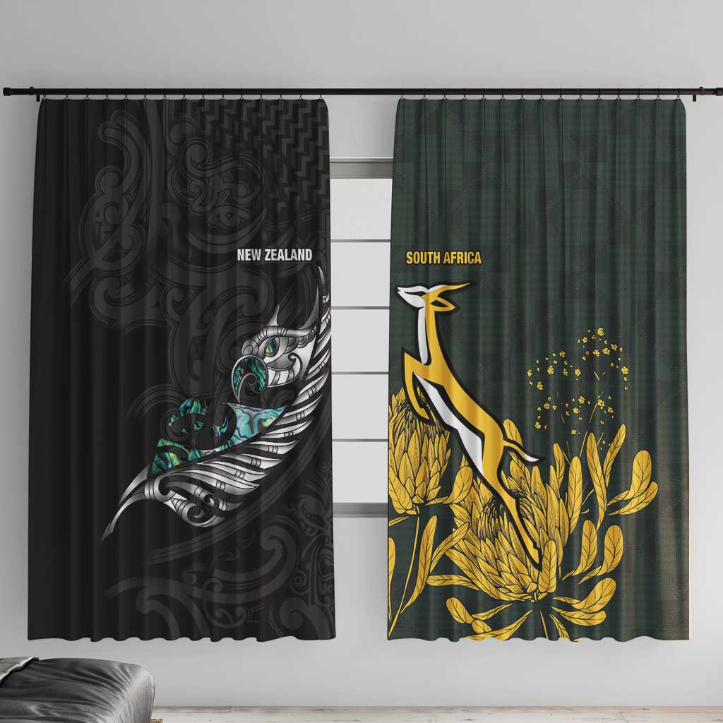 New Zealand and South Africa Rugby Window Curtain Silver Fern With Springboks
