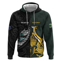 New Zealand and South Africa Rugby Custom Zip Hoodie Silver Fern With Springboks