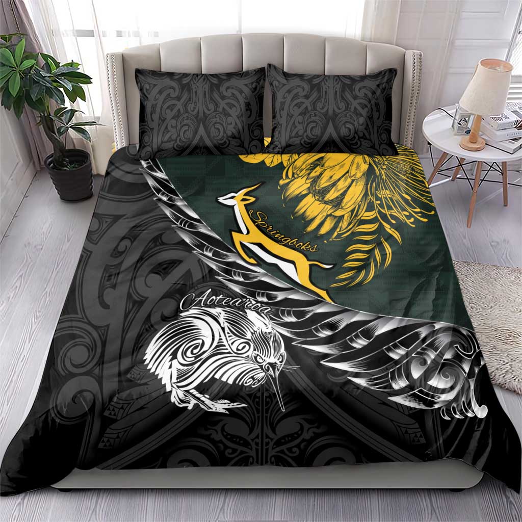 New Zealand and South Africa Rugby Bedding Set Maori Kiwi With Springboks