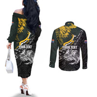 New Zealand and South Africa Rugby Personalised Couples Matching Off The Shoulder Long Sleeve Dress and Long Sleeve Button Shirt Maori Kiwi With Springboks
