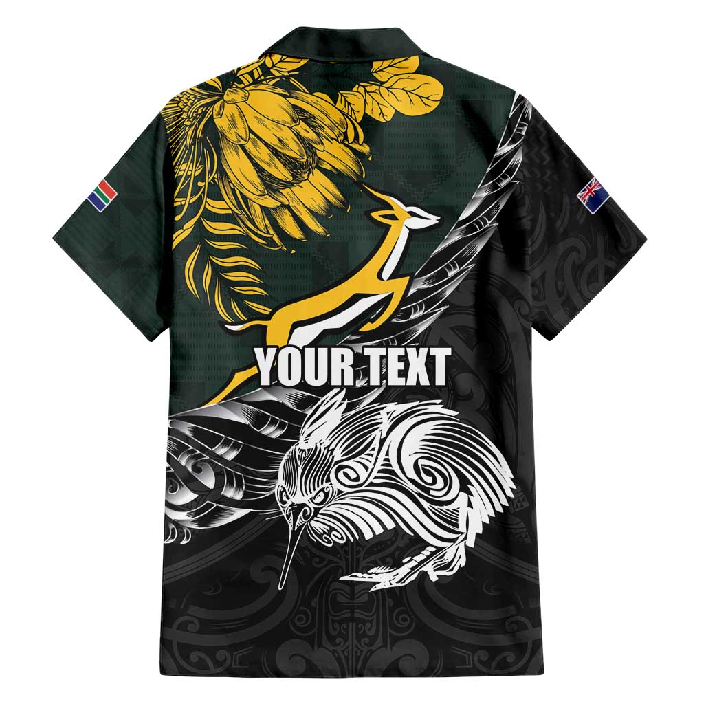 New Zealand and South Africa Rugby Personalised Family Matching Short Sleeve Bodycon Dress and Hawaiian Shirt Maori Kiwi With Springboks