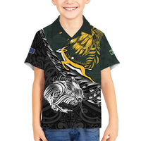 New Zealand and South Africa Rugby Personalised Family Matching Short Sleeve Bodycon Dress and Hawaiian Shirt Maori Kiwi With Springboks