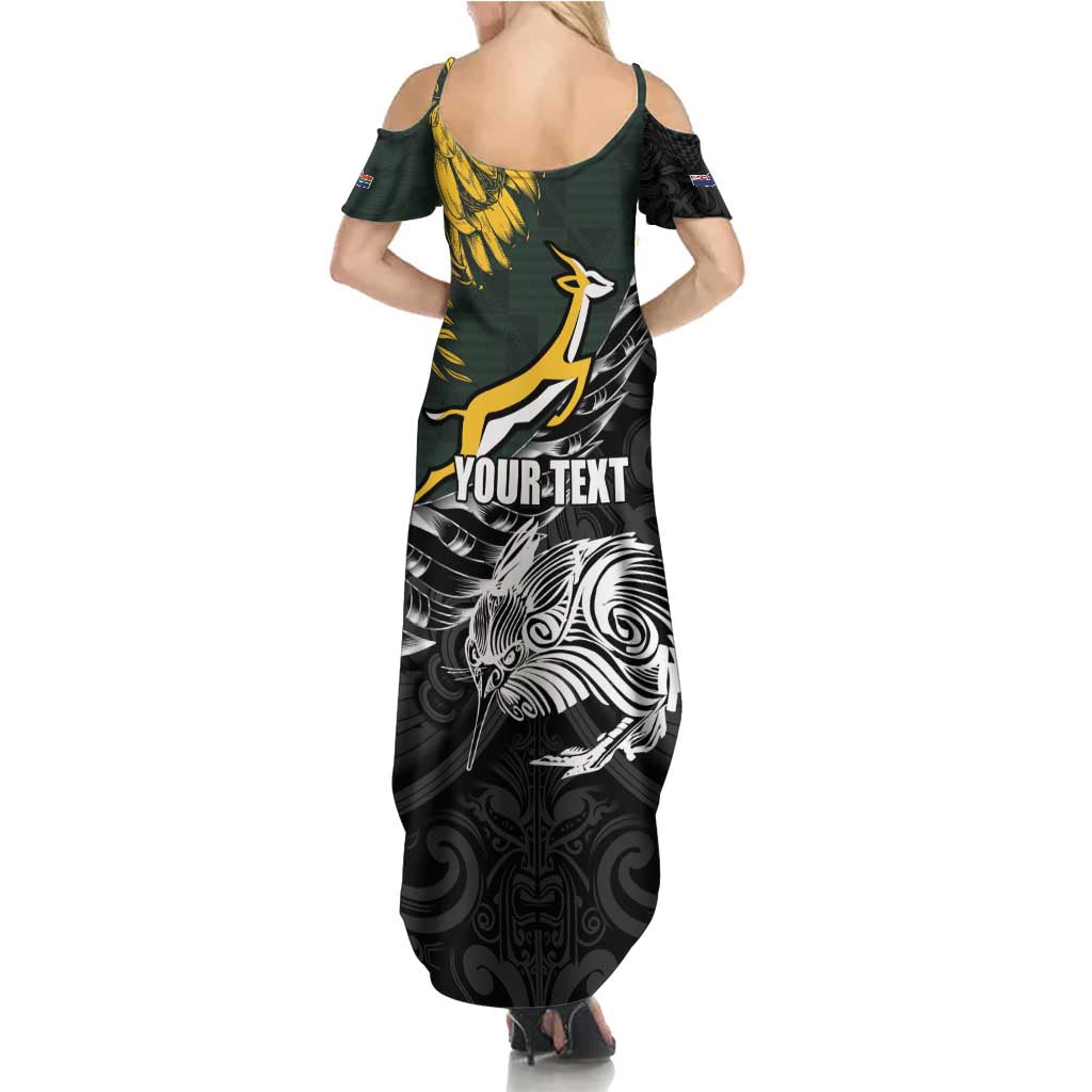 New Zealand and South Africa Rugby Personalised Family Matching Summer Maxi Dress and Hawaiian Shirt Maori Kiwi With Springboks