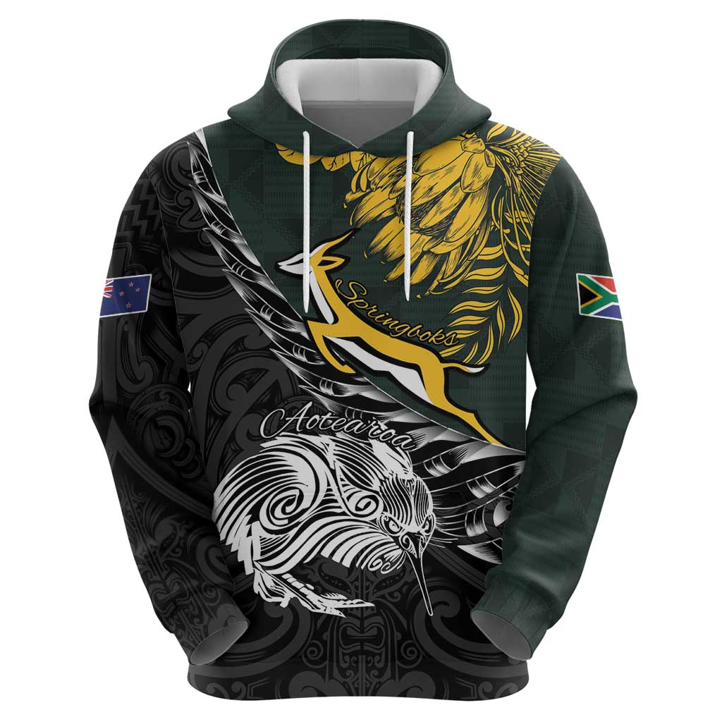 New Zealand and South Africa Rugby Personalised Hoodie Maori Kiwi With Springboks