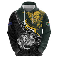 New Zealand and South Africa Rugby Personalised Hoodie Maori Kiwi With Springboks