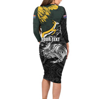 New Zealand and South Africa Rugby Personalised Long Sleeve Bodycon Dress Maori Kiwi With Springboks