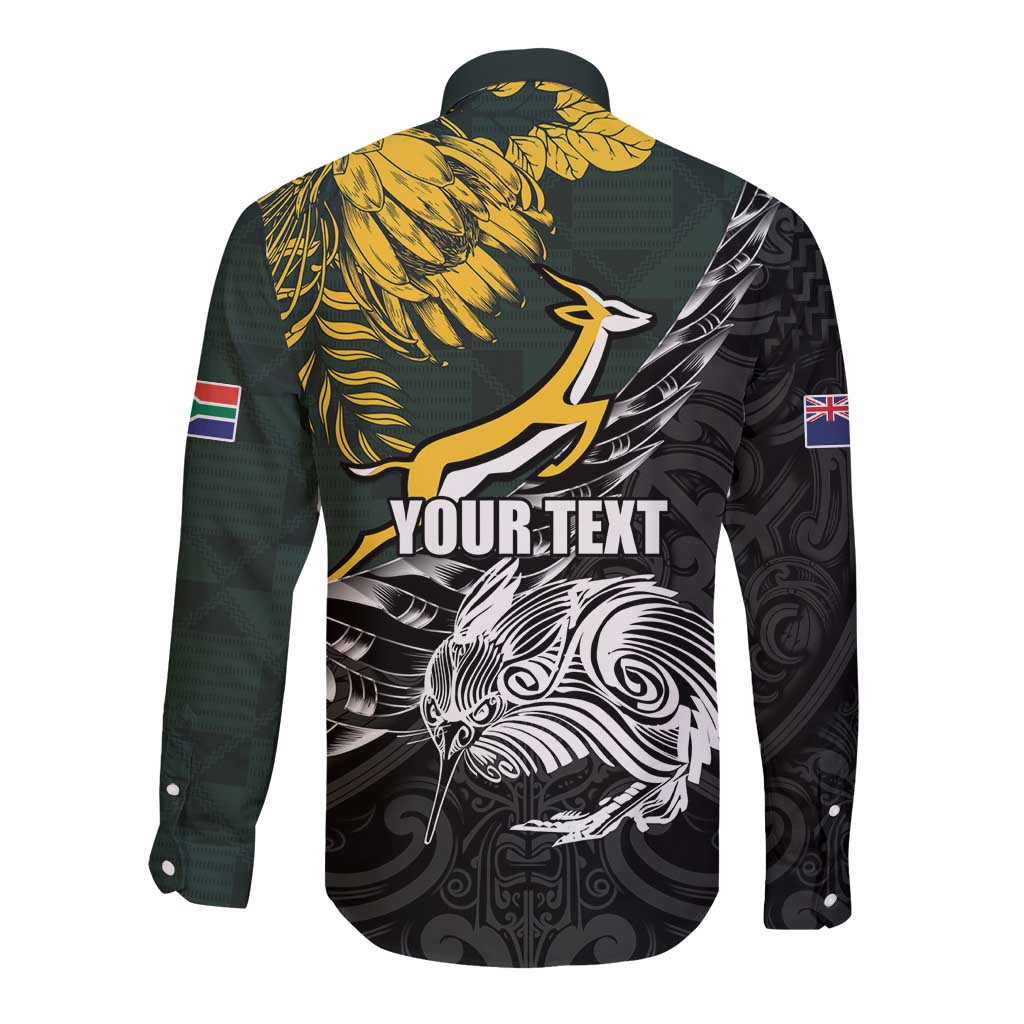 New Zealand and South Africa Rugby Personalised Long Sleeve Button Shirt Maori Kiwi With Springboks