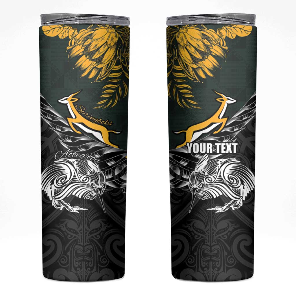 New Zealand and South Africa Rugby Personalised Skinny Tumbler Maori Kiwi With Springboks