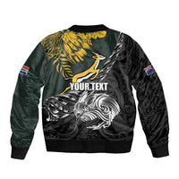 New Zealand and South Africa Rugby Personalised Sleeve Zip Bomber Jacket Maori Kiwi With Springboks
