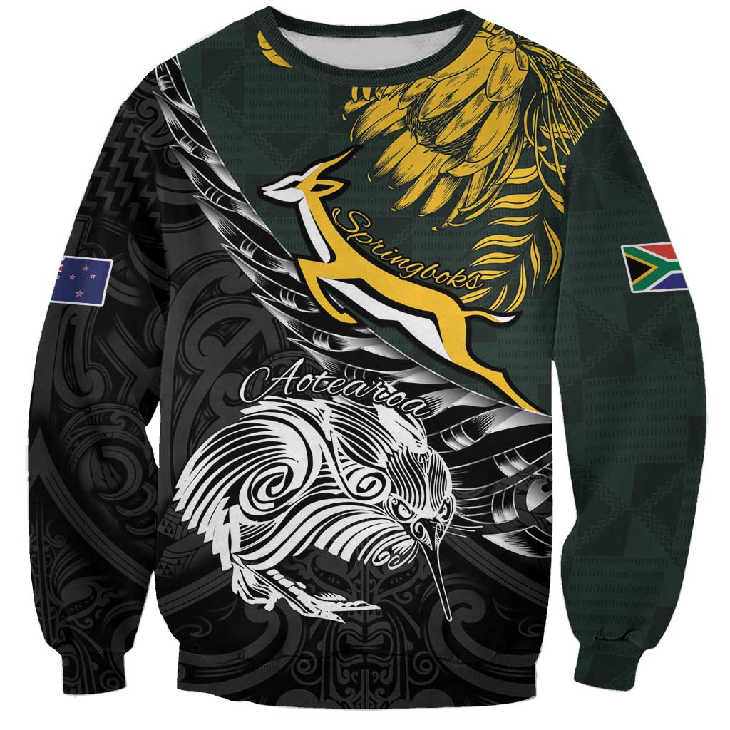 New Zealand and South Africa Rugby Personalised Sweatshirt Maori Kiwi With Springboks