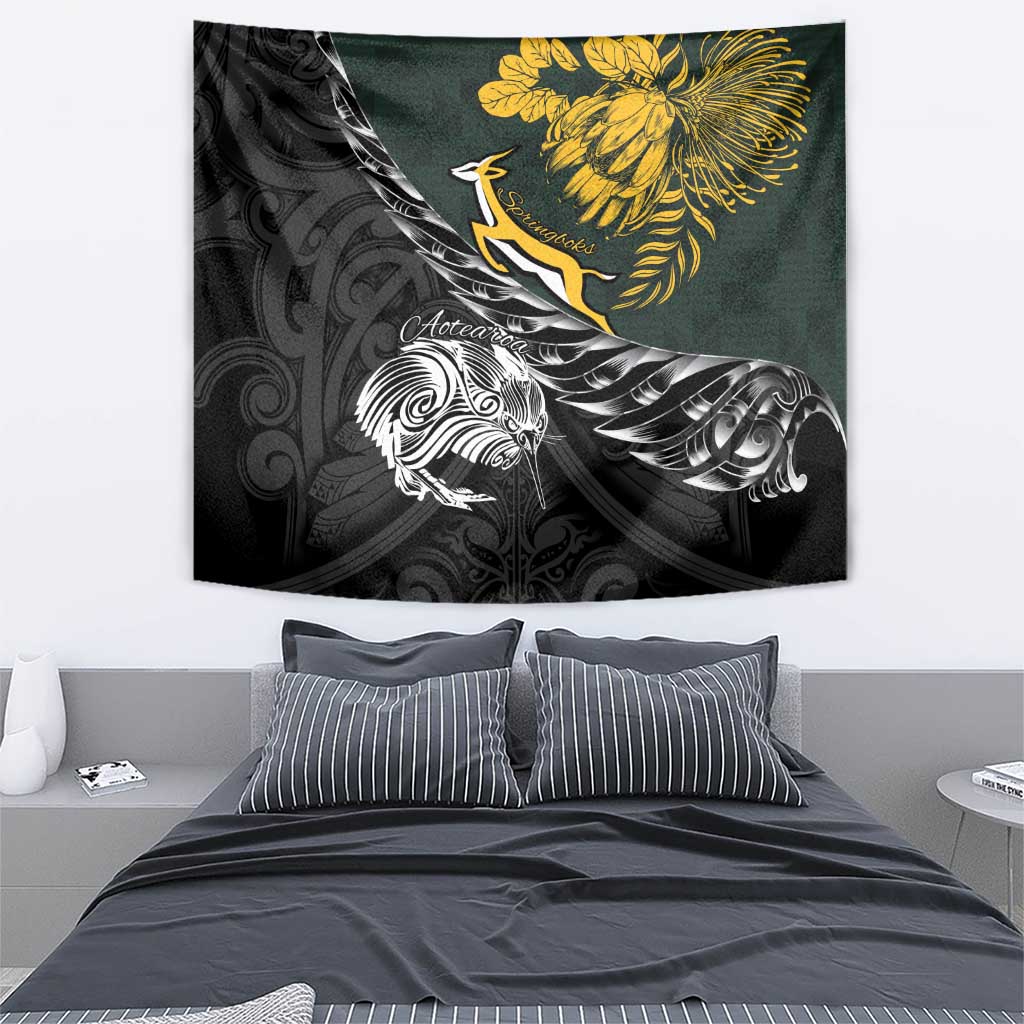 New Zealand and South Africa Rugby Tapestry Maori Kiwi With Springboks