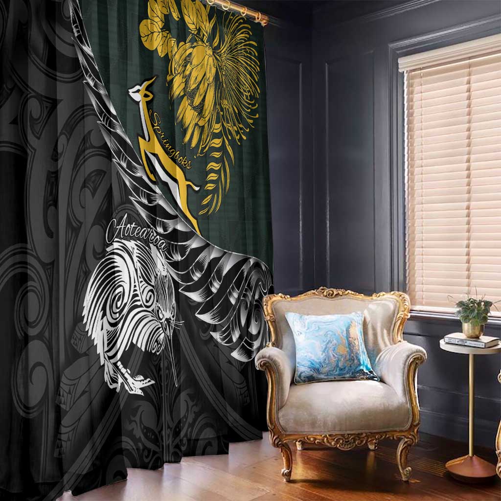 New Zealand and South Africa Rugby Window Curtain Maori Kiwi With Springboks