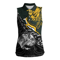 New Zealand and South Africa Rugby Personalised Women Sleeveless Polo Shirt Maori Kiwi With Springboks