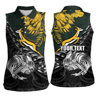 New Zealand and South Africa Rugby Personalised Women Sleeveless Polo Shirt Maori Kiwi With Springboks