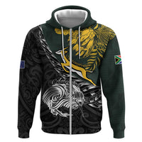 New Zealand and South Africa Rugby Personalised Zip Hoodie Maori Kiwi With Springboks