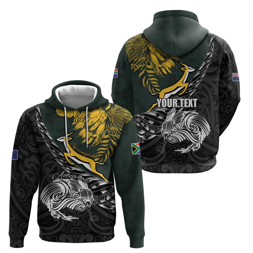 New Zealand and South Africa Rugby Personalised Zip Hoodie Maori Kiwi With Springboks