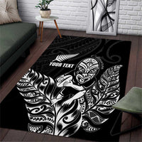 New Zealand Silver Fern Rugby Custom Area Rug Maori Tiki Black Version