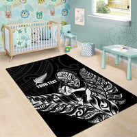 New Zealand Silver Fern Rugby Custom Area Rug Maori Tiki Black Version