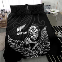 New Zealand Silver Fern Rugby Custom Bedding Set Maori Tiki Black Version