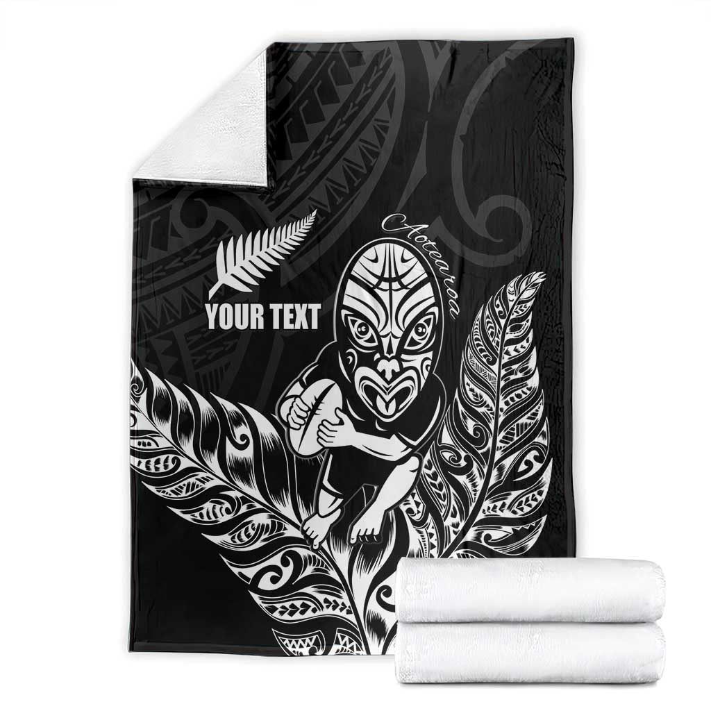 New Zealand Silver Fern Rugby Custom Blanket Maori Tiki Black Version