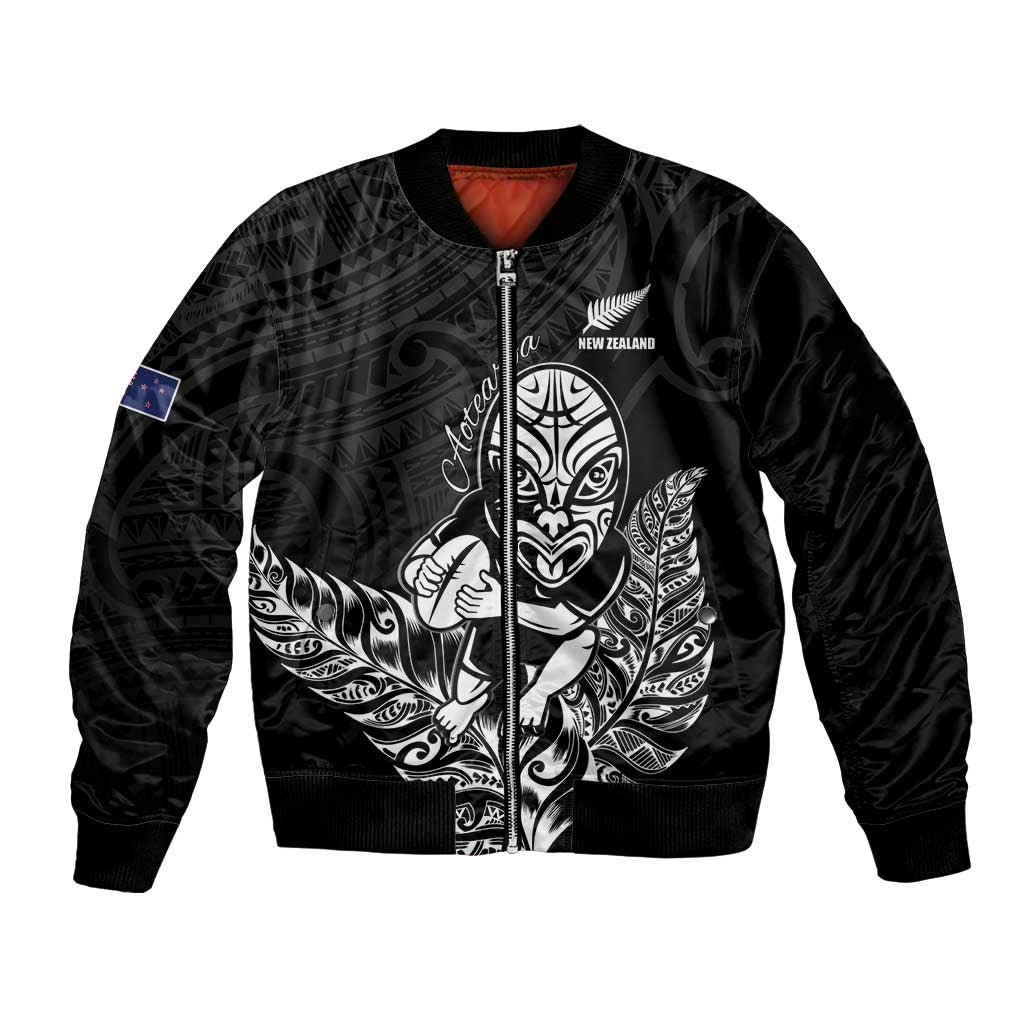 New Zealand Silver Fern Rugby Custom Bomber Jacket Maori Tiki Black Version