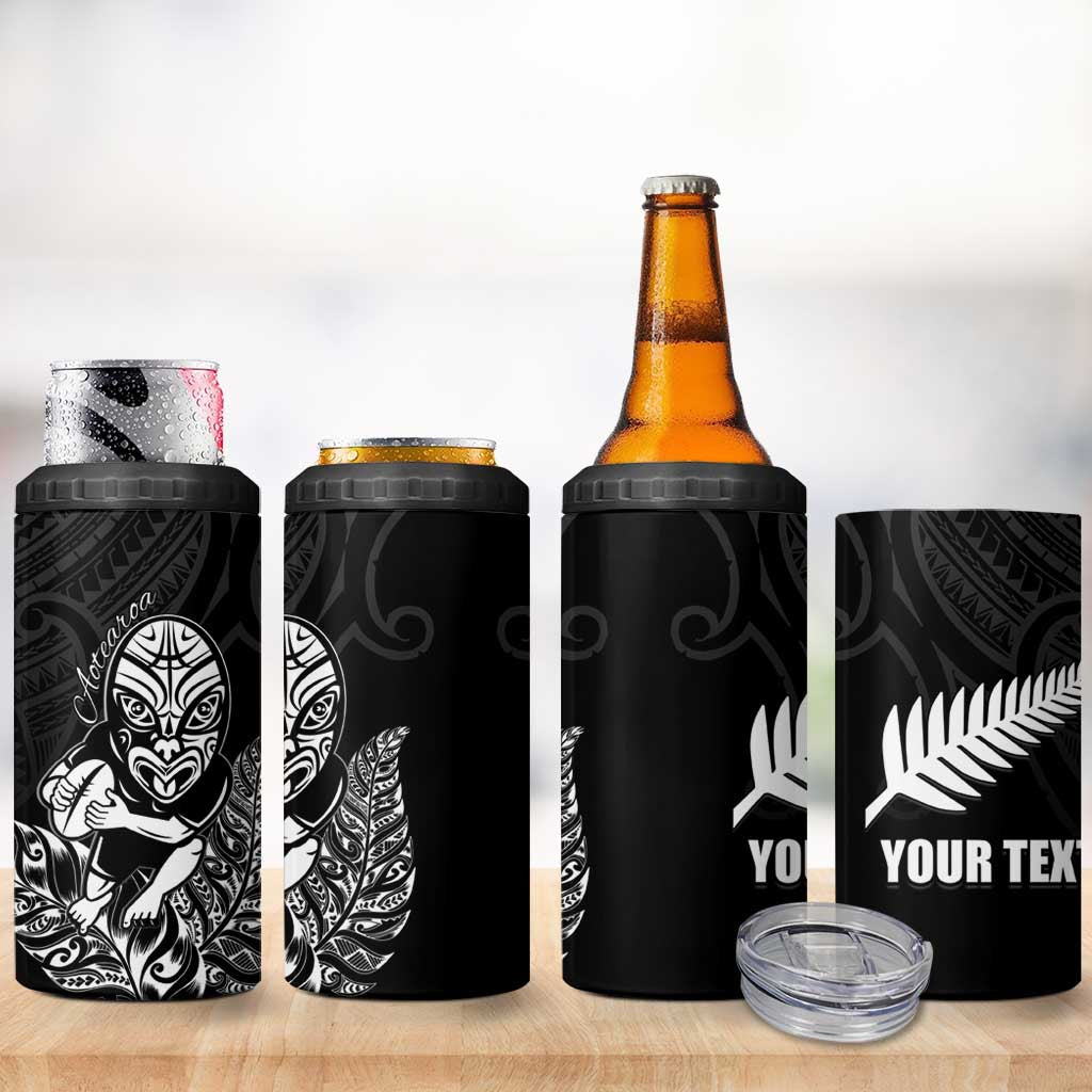 New Zealand Silver Fern Rugby Custom 4 in 1 Can Cooler Tumbler Maori Tiki Black Version