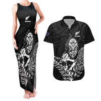 New Zealand Silver Fern Rugby Custom Couples Matching Tank Maxi Dress and Hawaiian Shirt Maori Tiki Black Version