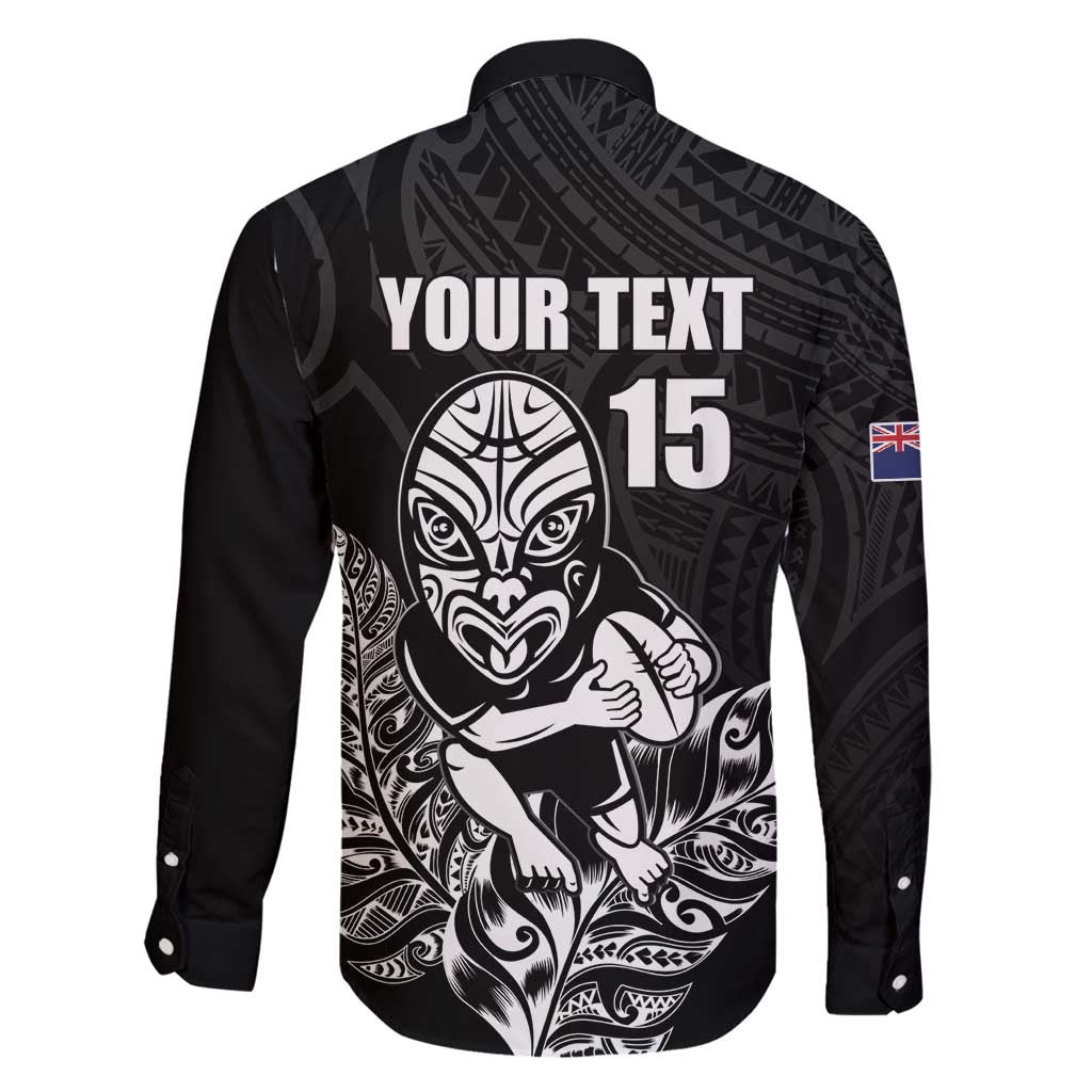 New Zealand Silver Fern Rugby Custom Family Matching Long Sleeve Bodycon Dress and Hawaiian Shirt Maori Tiki Black Version