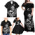 New Zealand Silver Fern Rugby Custom Family Matching Off Shoulder Maxi Dress and Hawaiian Shirt Maori Tiki Black Version