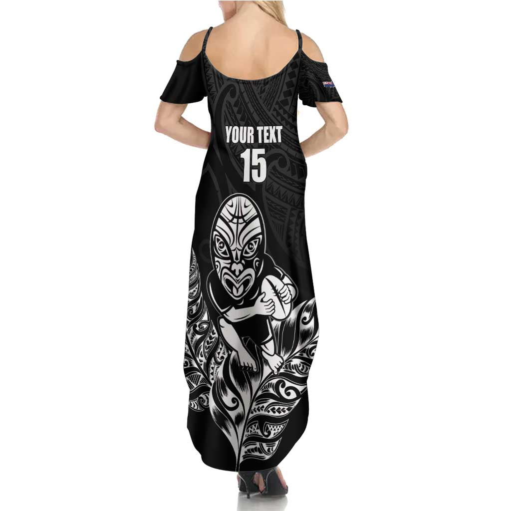 New Zealand Silver Fern Rugby Custom Family Matching Summer Maxi Dress and Hawaiian Shirt Maori Tiki Black Version