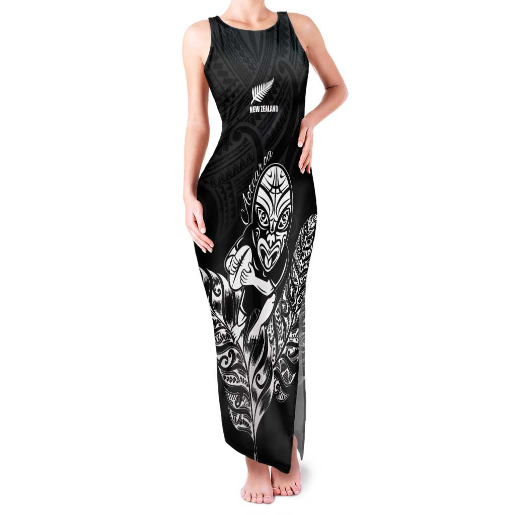New Zealand Silver Fern Rugby Custom Family Matching Tank Maxi Dress and Hawaiian Shirt Maori Tiki Black Version