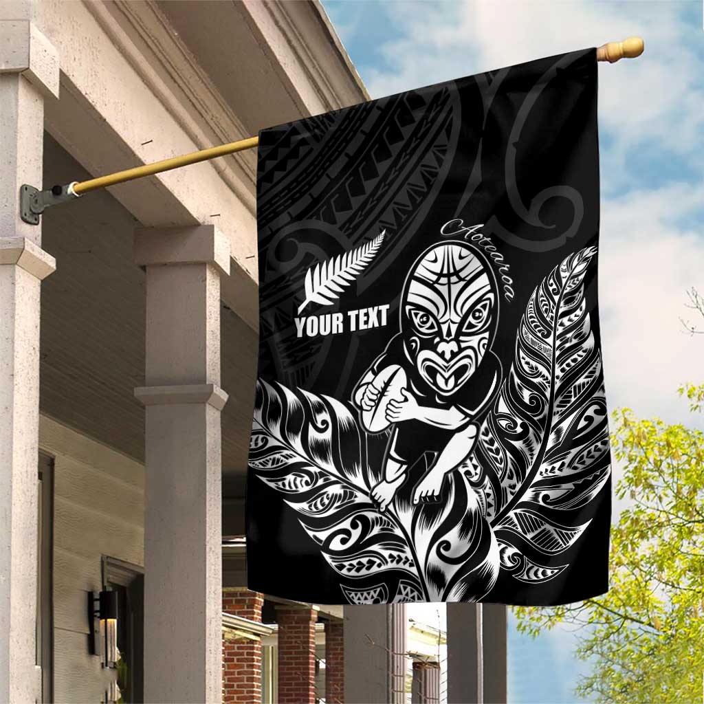 New Zealand Silver Fern Rugby Custom Garden Flag Maori Tiki Black Version