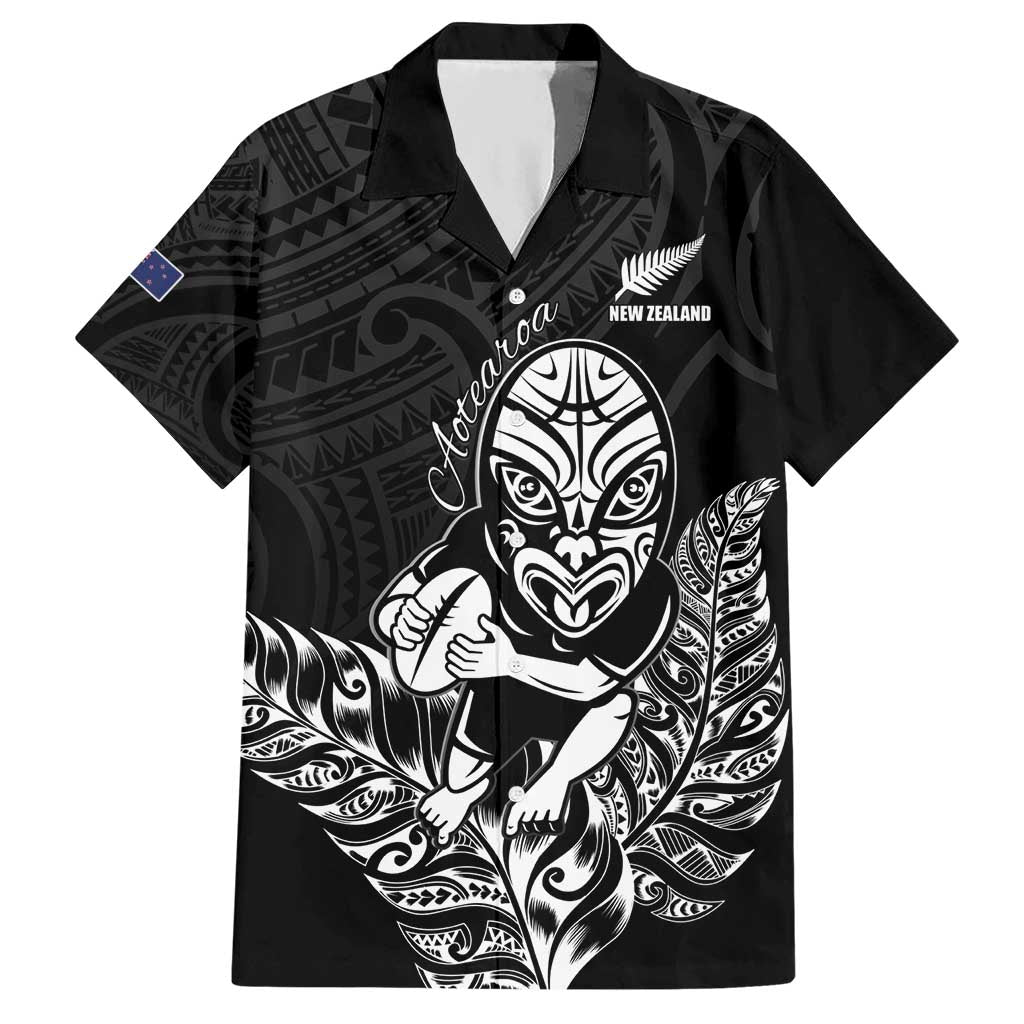 New Zealand Silver Fern Rugby Custom Hawaiian Shirt Maori Tiki Black Version