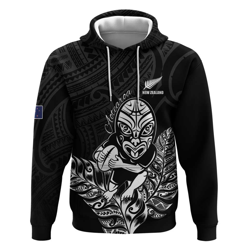 New Zealand Silver Fern Rugby Custom Hoodie Maori Tiki Black Version