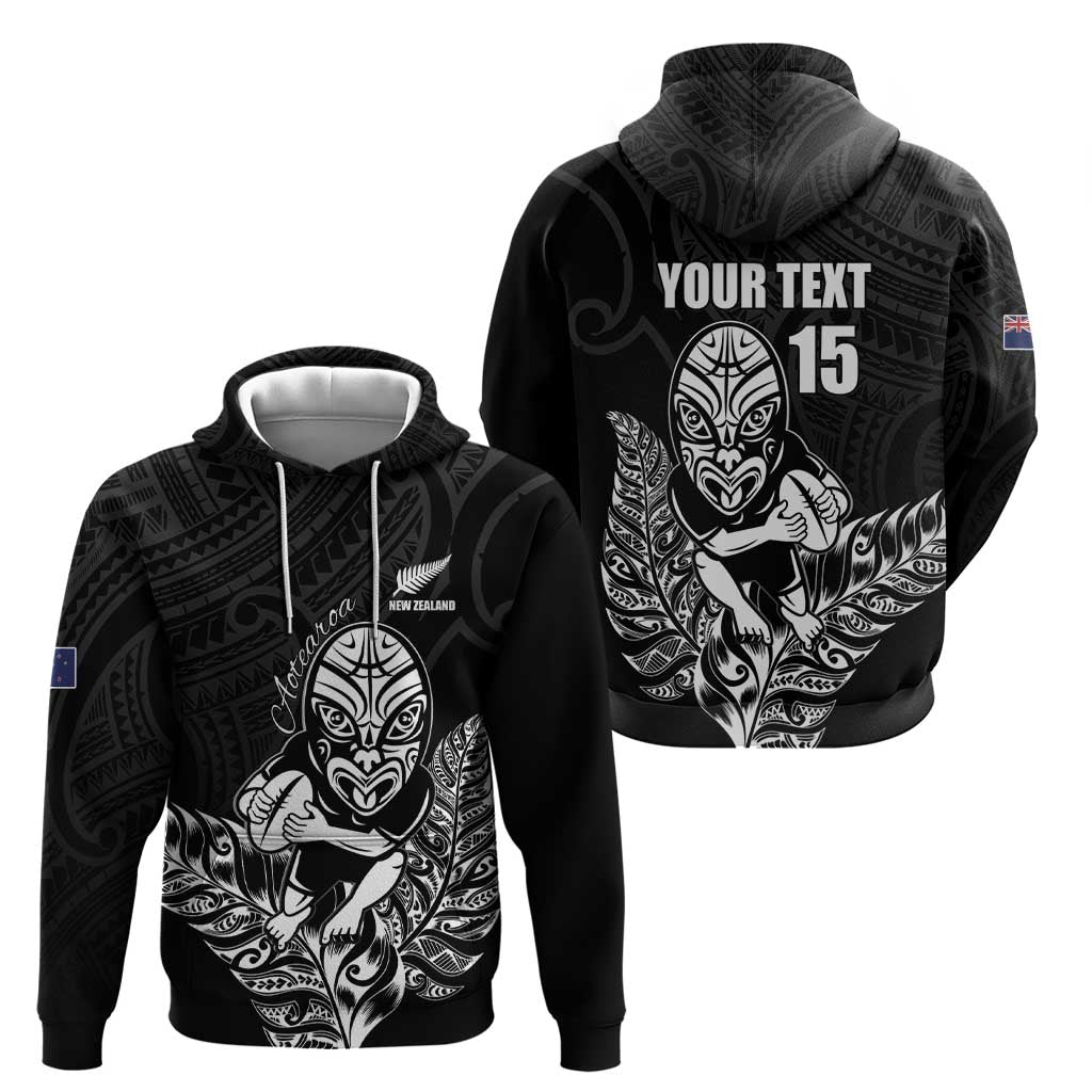 New Zealand Silver Fern Rugby Custom Hoodie Maori Tiki Black Version