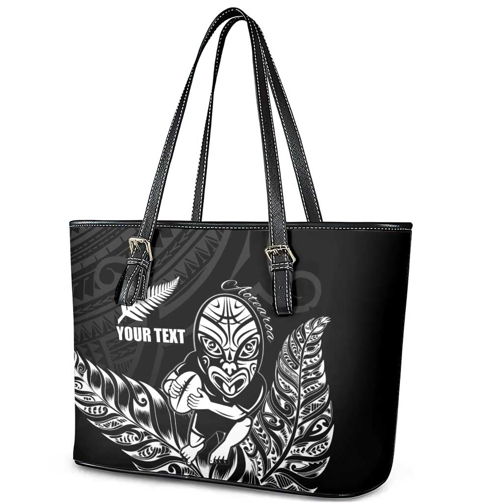 New Zealand Silver Fern Rugby Custom Leather Tote Bag Maori Tiki Black Version