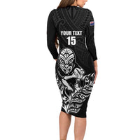 New Zealand Silver Fern Rugby Custom Long Sleeve Bodycon Dress Maori Tiki Black Version