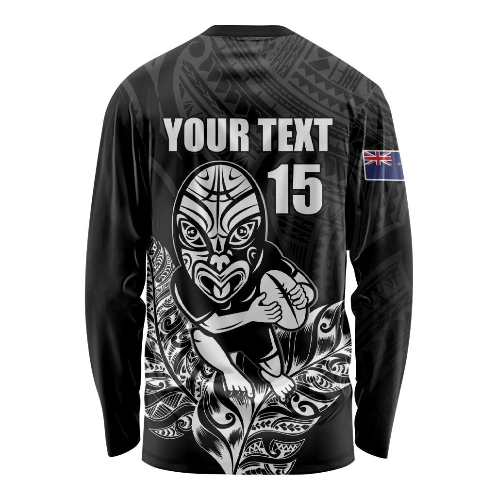 New Zealand Silver Fern Rugby Custom Long Sleeve Shirt Maori Tiki Black Version