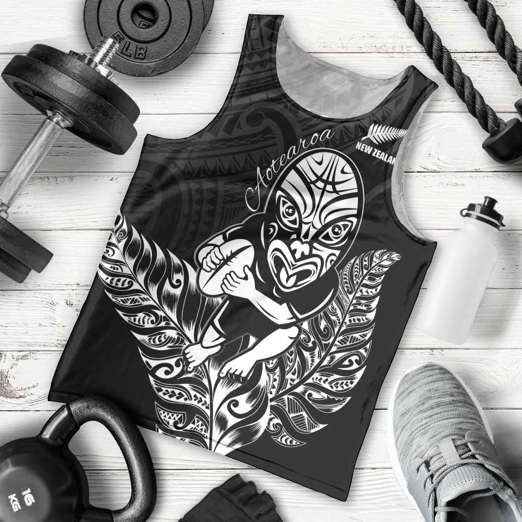 New Zealand Silver Fern Rugby Custom Men Tank Top Maori Tiki Black Version