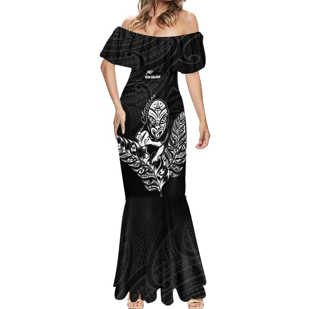 New Zealand Silver Fern Rugby Custom Mermaid Dress Maori Tiki Black Version