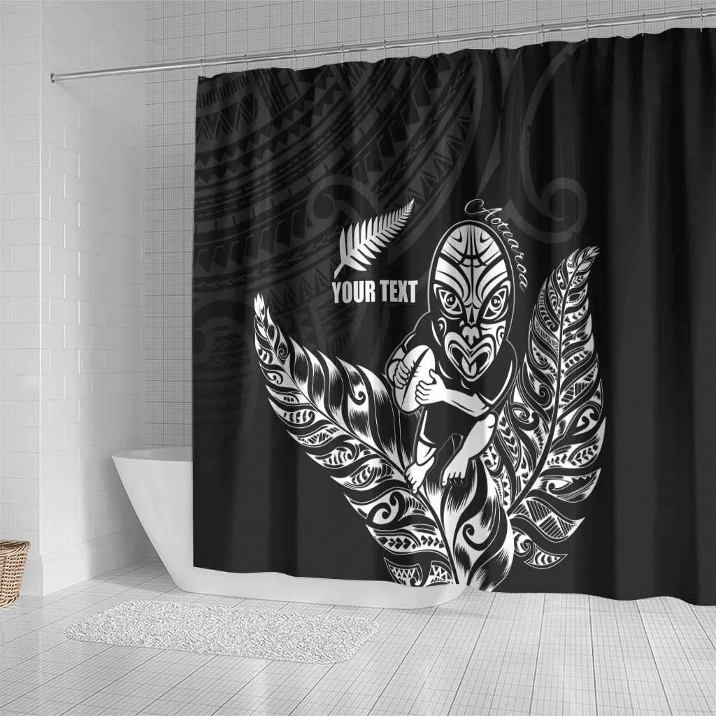 New Zealand Silver Fern Rugby Custom Shower Curtain Maori Tiki Black Version